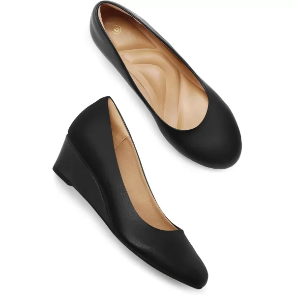 mysoft Womens Wedge Pumps Low Heel Closed Toe 2in Dress ShoesBlack Pu