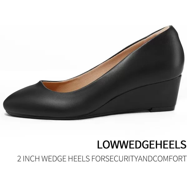 mysoft Womens Wedge Pumps Low Heel Closed Toe 2in Dress ShoesBlack Pu