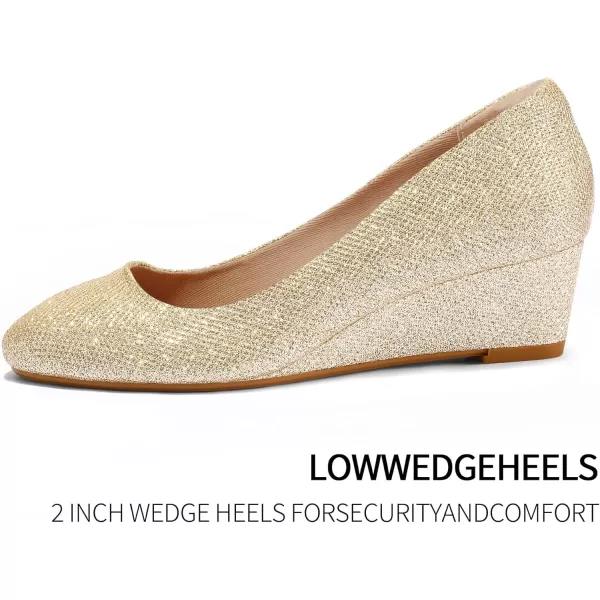 mysoft Womens Wedge Pumps Low Heel Closed Toe 2in Dress ShoesGold Glitter