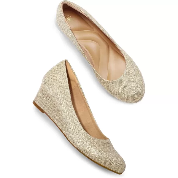 mysoft Womens Wedge Pumps Low Heel Closed Toe 2in Dress ShoesGold Glitter