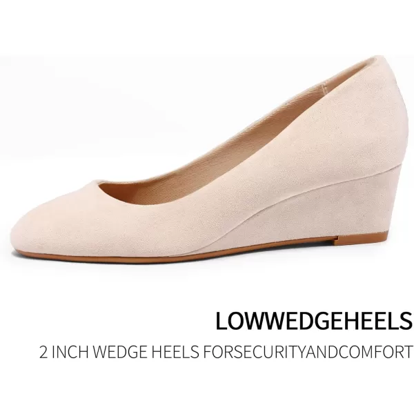 mysoft Womens Wedge Pumps Low Heel Closed Toe 2in Dress ShoesNude