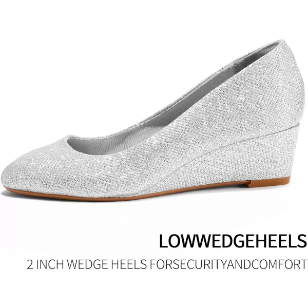 mysoft Womens Wedge Pumps Low Heel Closed Toe 2in Dress ShoesSilver Glitter