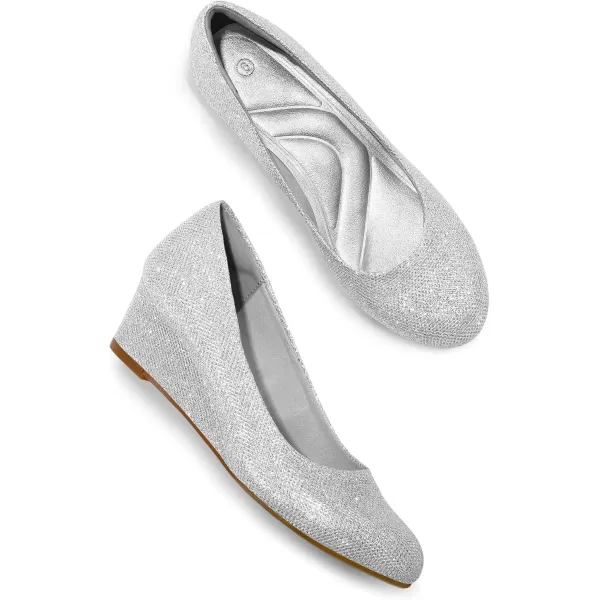 mysoft Womens Wedge Pumps Low Heel Closed Toe 2in Dress ShoesSilver Glitter