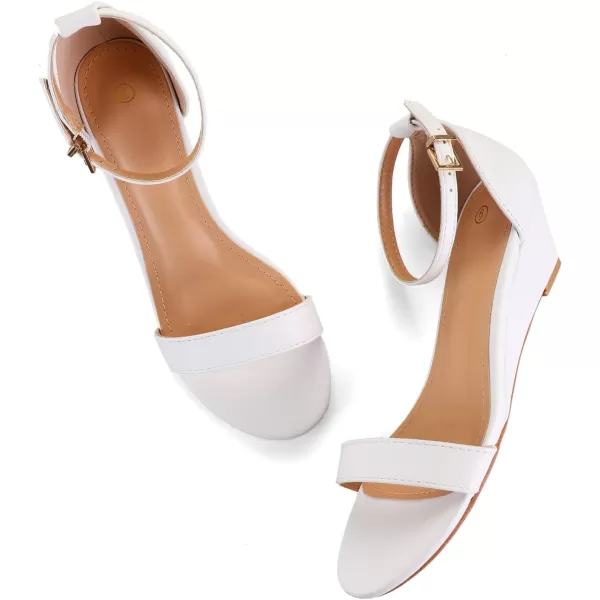 mysoft Womens Wedge Sandals 2 Inch Low Heel Open Toe Ankle Strap Summer Dress ShoesWhite Pu