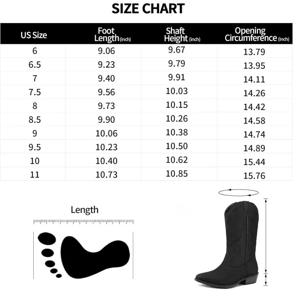 mysoft Womens Western Cowboy Boots Embroidered MidCalf Pointed Toe Cowgirl Boot Accommodate Both Regular and Wide CalfBlack