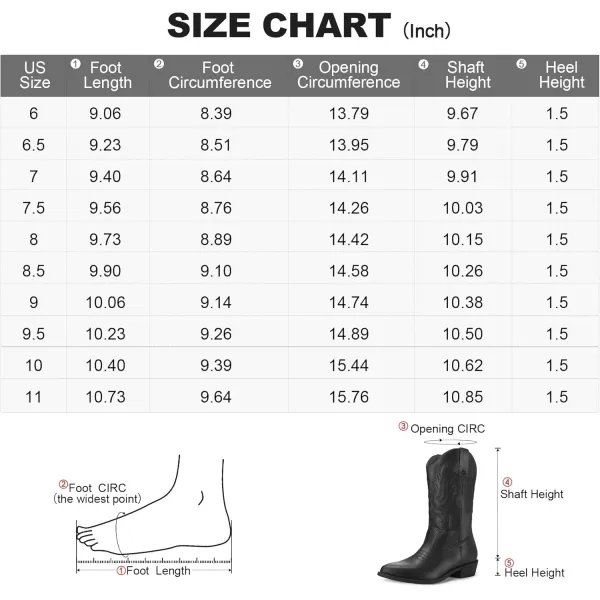 mysoft Womens Western Cowboy Boots Embroidered MidCalf Pointed Toe Cowgirl Boot Accommodate Both Regular and Wide CalfBlack Pu