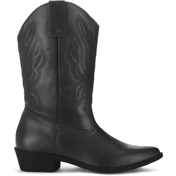 mysoft Womens Western Cowboy Boots Embroidered MidCalf Pointed Toe Cowgirl Boot Accommodate Both Regular and Wide CalfBlack Pu