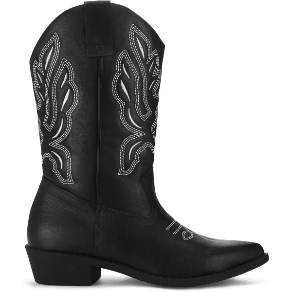 mysoft Womens Western Cowboy Boots Embroidered MidCalf Pointed Toe Cowgirl Boot Accommodate Both Regular and Wide CalfBlack Puwhite Embroidery