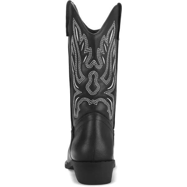 mysoft Womens Western Cowboy Boots Embroidered MidCalf Pointed Toe Cowgirl Boot Accommodate Both Regular and Wide CalfBlack Puwhite Embroidery