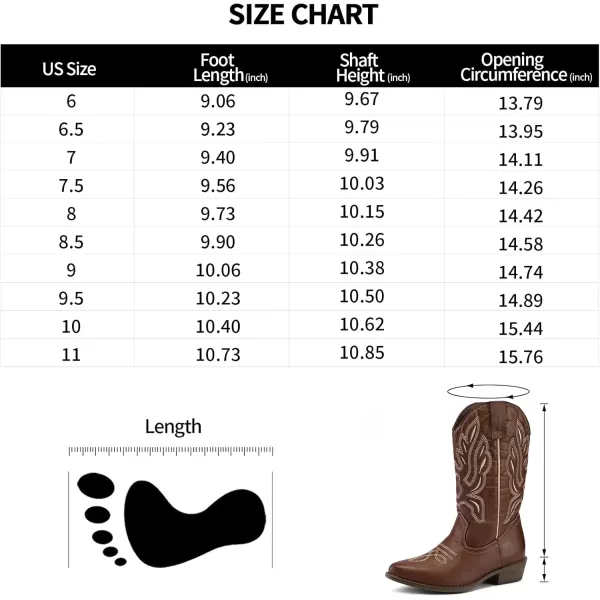 mysoft Womens Western Cowboy Boots Embroidered MidCalf Pointed Toe Cowgirl Boot Accommodate Both Regular and Wide CalfBrown