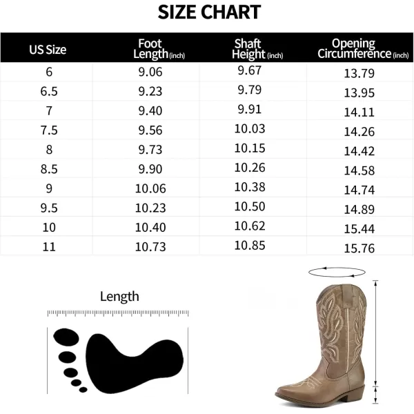 mysoft Womens Western Cowboy Boots Embroidered MidCalf Pointed Toe Cowgirl Boot Accommodate Both Regular and Wide CalfLight Brown