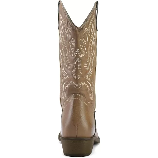 mysoft Womens Western Cowboy Boots Embroidered MidCalf Pointed Toe Cowgirl Boot Accommodate Both Regular and Wide CalfLight Brown