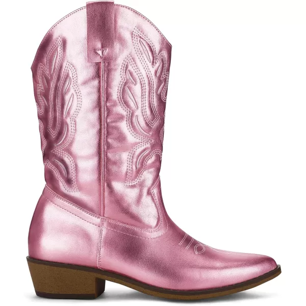 mysoft Womens Western Cowboy Boots Embroidered MidCalf Pointed Toe Cowgirl Boot Accommodate Both Regular and Wide CalfPink