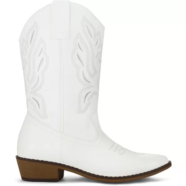 mysoft Womens Western Cowboy Boots Embroidered MidCalf Pointed Toe Cowgirl Boot Accommodate Both Regular and Wide CalfWhite