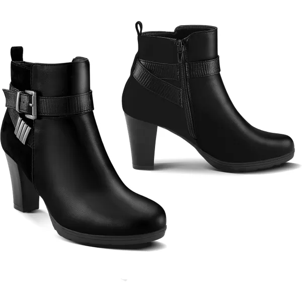 mysoft Womens Wide Width Ankle Boots Chunky Heel Ankle Strap Buckle Booties with ZipperBlack Pu