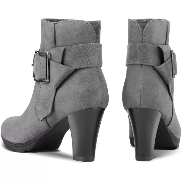 mysoft Womens Wide Width Ankle Boots Chunky Heel Ankle Strap Buckle Booties with ZipperGrey Suede