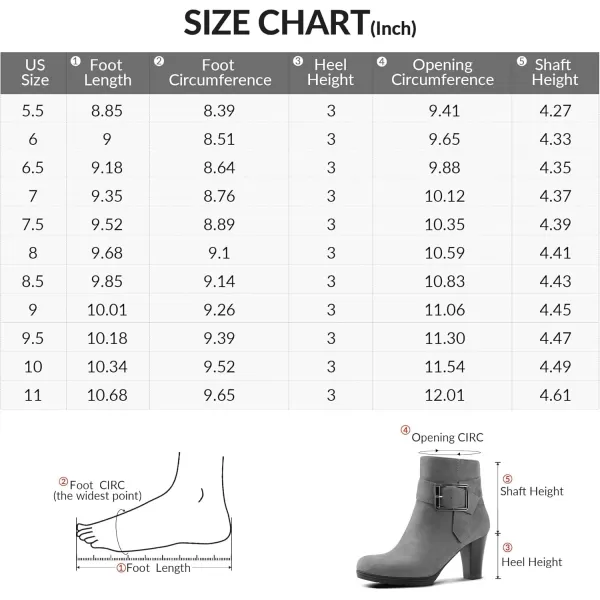 mysoft Womens Wide Width Ankle Boots Chunky Heel Ankle Strap Buckle Booties with ZipperGrey Suede