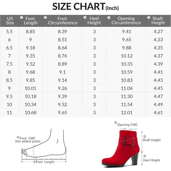 mysoft Womens Wide Width Ankle Boots Chunky Heel Ankle Strap Buckle Booties with ZipperRed Suede