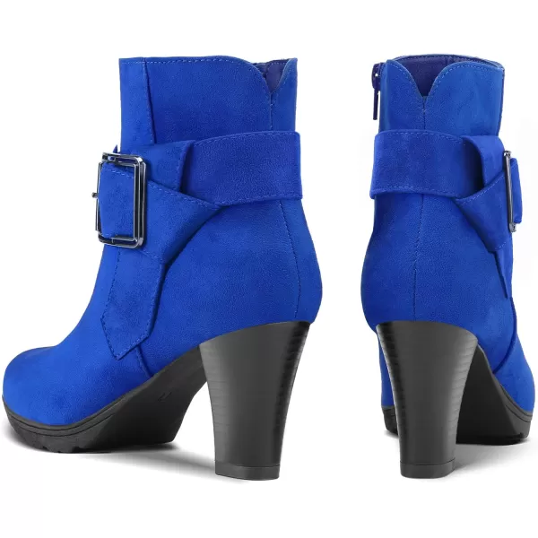 mysoft Womens Wide Width Ankle Boots Chunky Heel Ankle Strap Buckle Booties with ZipperRoyal Blue Suede