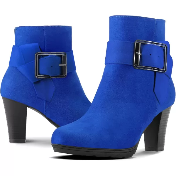 mysoft Womens Wide Width Ankle Boots Chunky Heel Ankle Strap Buckle Booties with ZipperRoyal Blue Suede