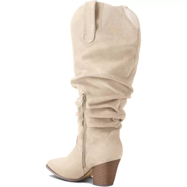 mysoft Womens WideExtra Wide Calf Knee High Boots Cowgirl Low Chunky Stacked Heel Wide Width Pointed Toe Slouchy Tall Boots with ZippersBeige Extra Wide Calf