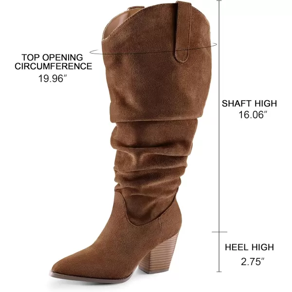 mysoft Womens WideExtra Wide Calf Knee High Boots Cowgirl Low Chunky Stacked Heel Wide Width Pointed Toe Slouchy Tall Boots with ZippersBrown Extra Wide Calf