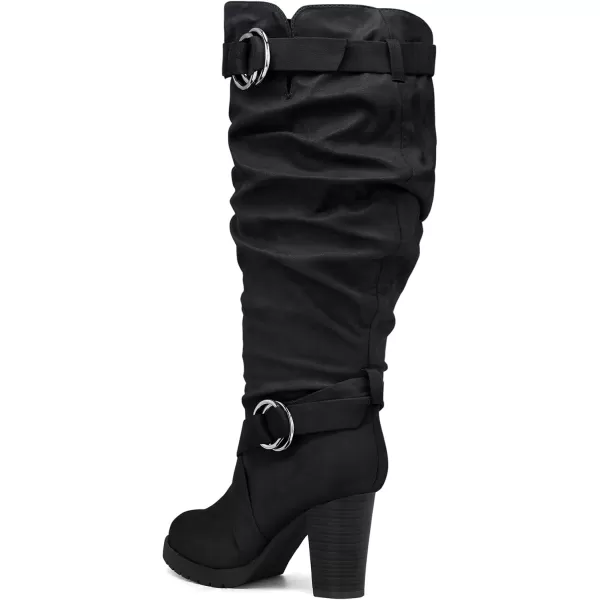 mysoft Womens WideExtra Wide Calf Knee High Boots Fashion Chunky Block Heel Pull On Winter Boots with Side ZippersBlack Extra Wide Calf