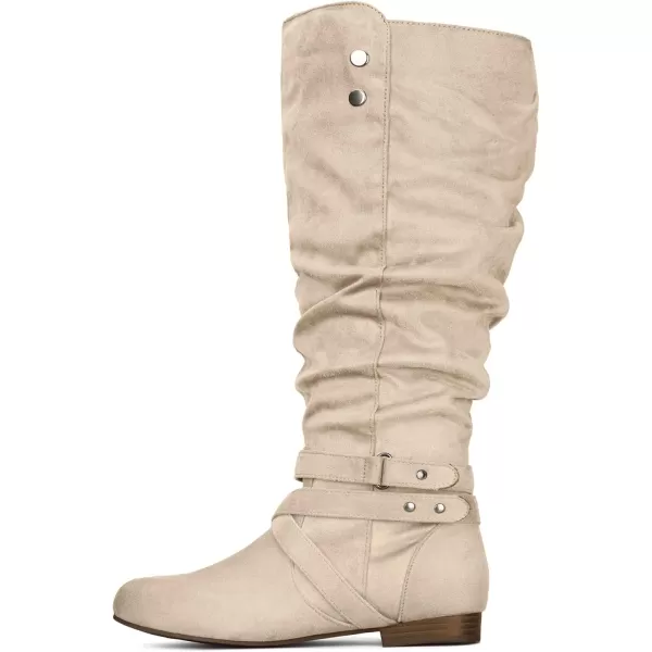 mysoft Womens WideExtra Wide Calf Knee High Boots Flat Fall Winter Tall Boots with Side ZippersBeige Extra Wide Calf