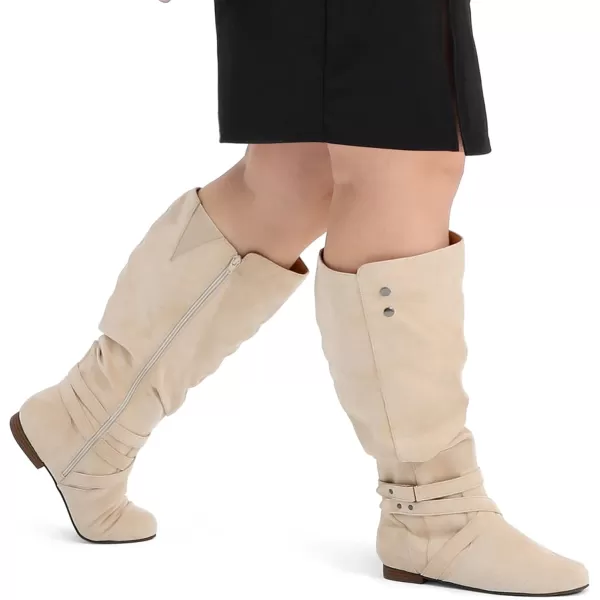 mysoft Womens WideExtra Wide Calf Knee High Boots Flat Fall Winter Tall Boots with Side ZippersBeige Extra Wide Calf