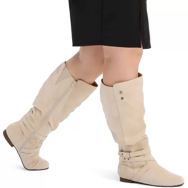 mysoft Womens WideExtra Wide Calf Knee High Boots Flat Fall Winter Tall Boots with Side ZippersBeige Wide Calf