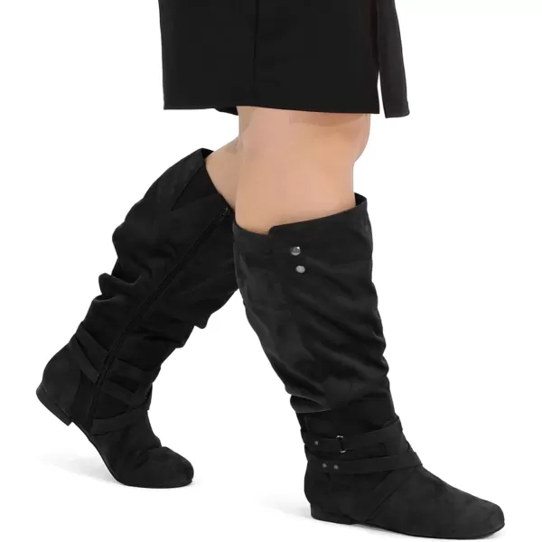 mysoft Womens WideExtra Wide Calf Knee High Boots Flat Fall Winter Tall Boots with Side ZippersBlack Extra Wide Calf