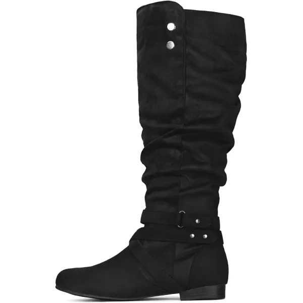 mysoft Womens WideExtra Wide Calf Knee High Boots Flat Fall Winter Tall Boots with Side ZippersBlack Wide Calf