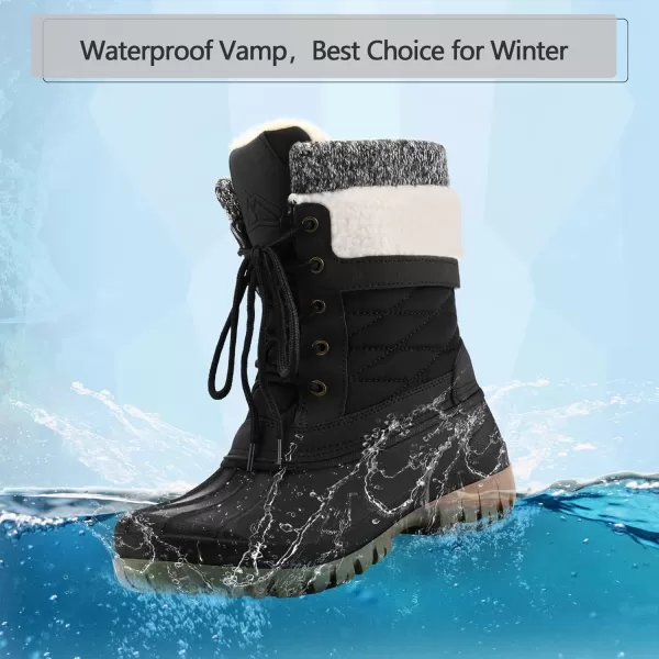 mysoft Womens Winter Snow Boots Waterproof Insulated MidCalf Booties Furlined Lace Up Shoes for OutdoorBlack