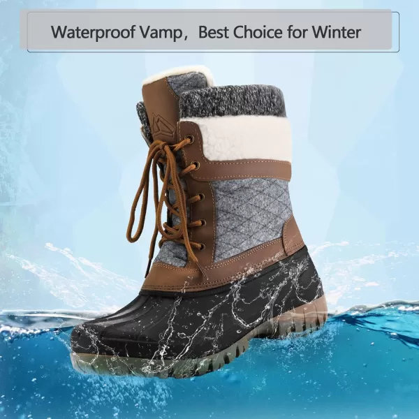 mysoft Womens Winter Snow Boots Waterproof Insulated MidCalf Booties Furlined Lace Up Shoes for OutdoorGreyBrown