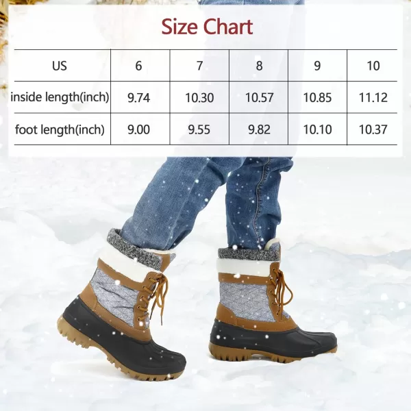 mysoft Womens Winter Snow Boots Waterproof Insulated MidCalf Booties Furlined Lace Up Shoes for OutdoorGreyBrown