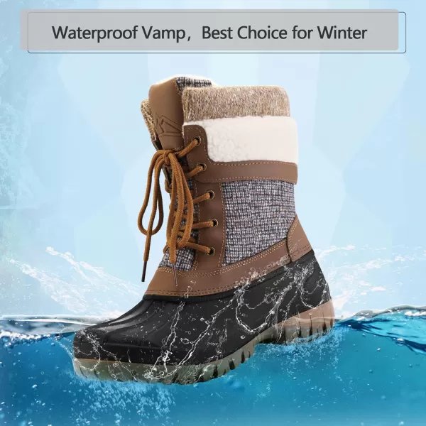 mysoft Womens Winter Snow Boots Waterproof Insulated MidCalf Booties Furlined Lace Up Shoes for OutdoorPlaid