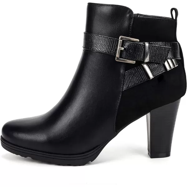 mysoft Womens Zipper Booties Chunky Stacked Heel Ankle Boots Buckle Strap AnkleBlack