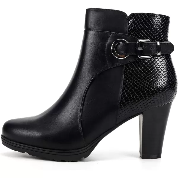 mysoft Womens Zipper Booties Chunky Stacked Heel Ankle Boots Buckle Strap AnkleBlack Serpentine