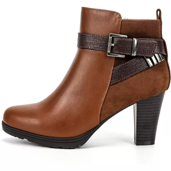 mysoft Womens Zipper Booties Chunky Stacked Heel Ankle Boots Buckle Strap AnkleBrown Pu