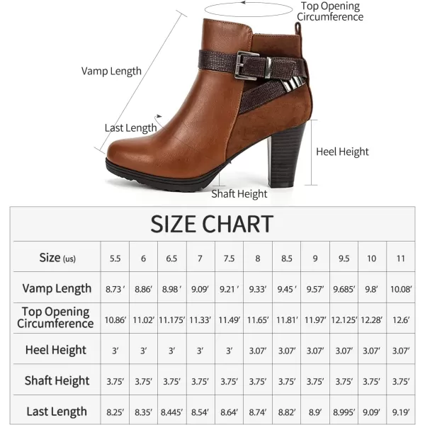 mysoft Womens Zipper Booties Chunky Stacked Heel Ankle Boots Buckle Strap AnkleBrown Pu