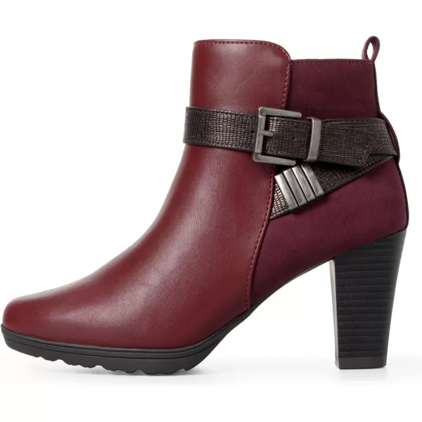 mysoft Womens Zipper Booties Chunky Stacked Heel Ankle Boots Buckle Strap AnkleBurgundy