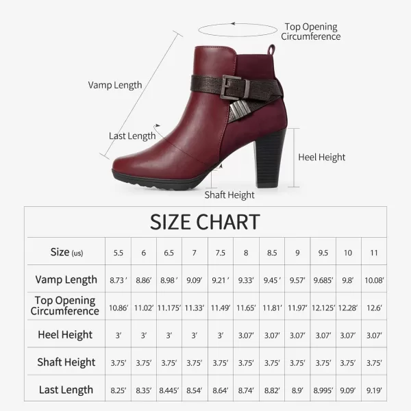 mysoft Womens Zipper Booties Chunky Stacked Heel Ankle Boots Buckle Strap AnkleBurgundy