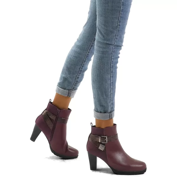 mysoft Womens Zipper Booties Chunky Stacked Heel Ankle Boots Buckle Strap AnkleBurgundy