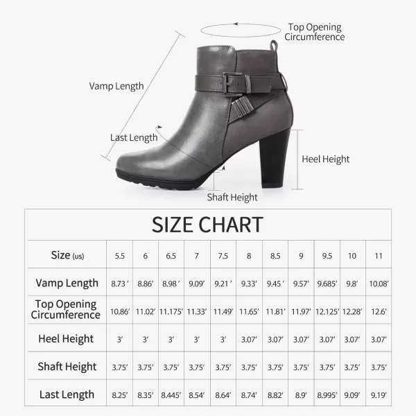 mysoft Womens Zipper Booties Chunky Stacked Heel Ankle Boots Buckle Strap AnkleGrey