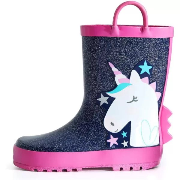 mysoft Kids Rain Boots for Girls Boys Toddler Waterproof Rubber Cute Printed with EasyOn HandlesAblue Unicorn