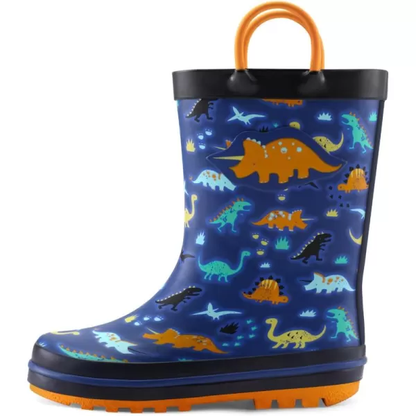 mysoft Kids Rain Boots for Girls Boys Toddler Waterproof Rubber Cute Printed with EasyOn HandlesBlue Dinosaurs