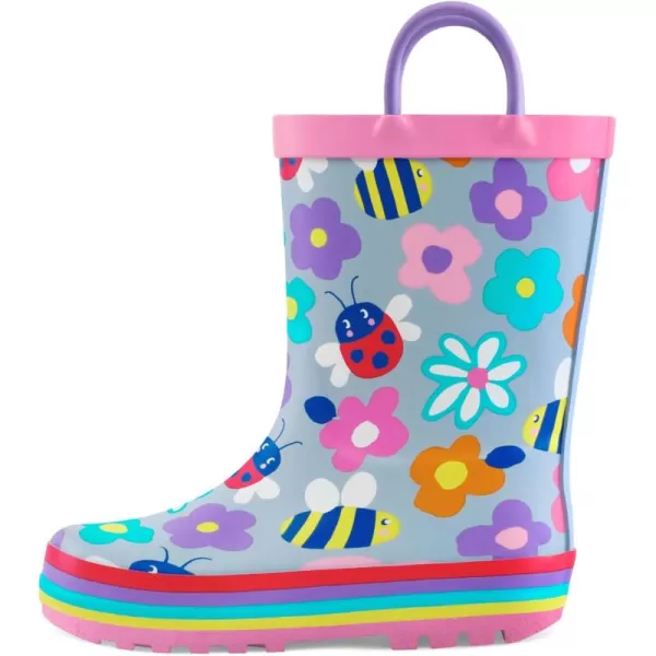 mysoft Kids Rain Boots for Girls Boys Toddler Waterproof Rubber Cute Printed with EasyOn HandlesColorful Flower