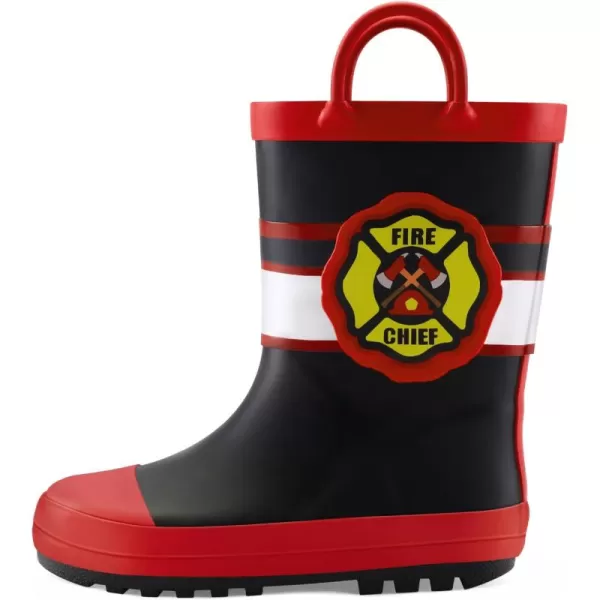 mysoft Kids Rain Boots for Girls Boys Toddler Waterproof Rubber Cute Printed with EasyOn HandlesFire Chief