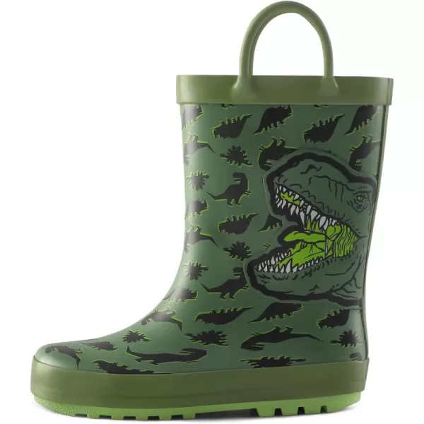 mysoft Kids Rain Boots for Girls Boys Toddler Waterproof Rubber Cute Printed with EasyOn HandlesGreen Dinosaur