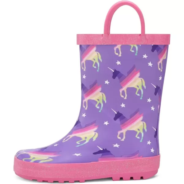 mysoft Kids Rain Boots for Girls Boys Toddler Waterproof Rubber Cute Printed with EasyOn HandlesPurple Unicorn